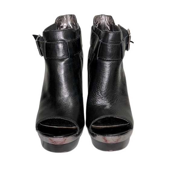 STEVE MADDEN | Mainst‎ Leather Peep Toe Booties Black Silver Snakeskin 6M - Picture 4 of 16